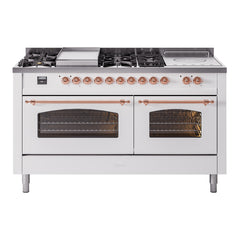 ILVE Nostalgie II 60 Inch Dual Fuel Range with 7 Sealed Burners, Griddle & French TopTriple Glass Door - UP60FSNMP