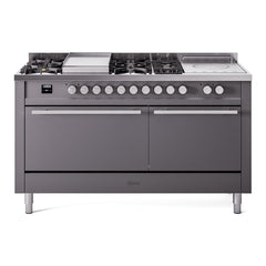 ILVE Professional Plus II 60 Inch Dual Fuel Range with 7 Sealed Burners, Griddle & French Top  - UP60FS