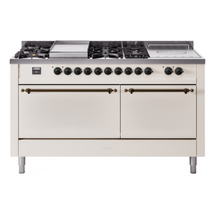 ILVE Nostalgie II 60" Dual Fuel Range – 7 Sealed Burners, Griddle & French Top,Solid Door - UP60FSQNMP