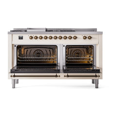 ILVE Nostalgie II 60" Dual Fuel Range – 7 Sealed Burners, Griddle & French Top,Solid Door - UP60FSQNMP