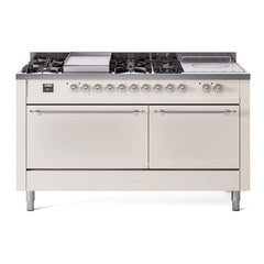 ILVE Nostalgie II 60" Dual Fuel Range – 7 Sealed Burners, Griddle & French Top,Solid Door - UP60FSQNMP