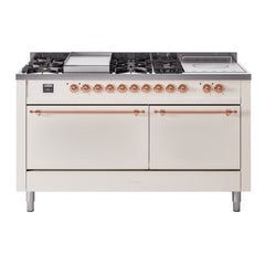 ILVE Nostalgie II 60" Dual Fuel Range – 7 Sealed Burners, Griddle & French Top,Solid Door - UP60FSQNMP