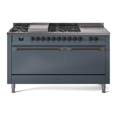 ILVE Nostalgie II 60" Dual Fuel Range – 7 Sealed Burners, Griddle & French Top,Solid Door - UP60FSQNMP