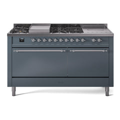 ILVE Nostalgie II 60" Dual Fuel Range – 7 Sealed Burners, Griddle & French Top,Solid Door - UP60FSQNMP