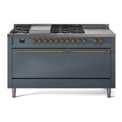 ILVE Nostalgie II 60" Dual Fuel Range – 7 Sealed Burners, Griddle & French Top,Solid Door - UP60FSQNMP