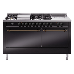 ILVE Nostalgie II 60" Dual Fuel Range – 7 Sealed Burners, Griddle & French Top,Solid Door - UP60FSQNMP