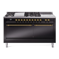 ILVE Nostalgie II 60" Dual Fuel Range – 7 Sealed Burners, Griddle & French Top,Solid Door - UP60FSQNMP