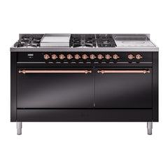 ILVE Nostalgie II 60" Dual Fuel Range – 7 Sealed Burners, Griddle & French Top,Solid Door - UP60FSQNMP