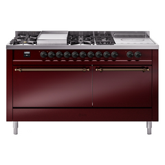 ILVE Nostalgie II 60" Dual Fuel Range – 7 Sealed Burners, Griddle & French Top,Solid Door - UP60FSQNMP