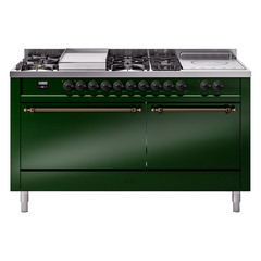 ILVE Nostalgie II 60" Dual Fuel Range – 7 Sealed Burners, Griddle & French Top,Solid Door - UP60FSQNMP