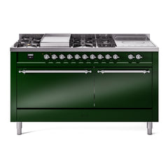 ILVE Nostalgie II 60" Dual Fuel Range – 7 Sealed Burners, Griddle & French Top,Solid Door - UP60FSQNMP