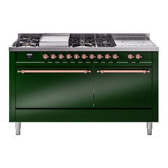 ILVE Nostalgie II 60" Dual Fuel Range – 7 Sealed Burners, Griddle & French Top,Solid Door - UP60FSQNMP