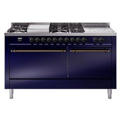 ILVE Nostalgie II 60" Dual Fuel Range – 7 Sealed Burners, Griddle & French Top,Solid Door - UP60FSQNMP