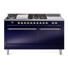ILVE Nostalgie II 60" Dual Fuel Range – 7 Sealed Burners, Griddle & French Top,Solid Door - UP60FSQNMP
