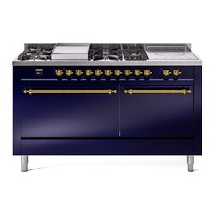 ILVE Nostalgie II 60" Dual Fuel Range – 7 Sealed Burners, Griddle & French Top,Solid Door - UP60FSQNMP