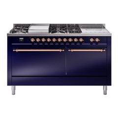 ILVE Nostalgie II 60" Dual Fuel Range – 7 Sealed Burners, Griddle & French Top,Solid Door - UP60FSQNMP