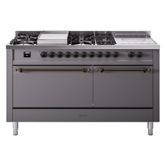 ILVE Nostalgie II 60" Dual Fuel Range – 7 Sealed Burners, Griddle & French Top,Solid Door - UP60FSQNMP