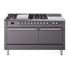 ILVE Nostalgie II 60" Dual Fuel Range – 7 Sealed Burners, Griddle & French Top,Solid Door - UP60FSQNMP