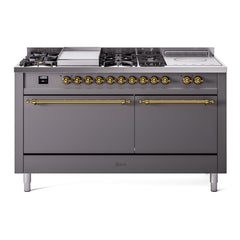 ILVE Nostalgie II 60" Dual Fuel Range – 7 Sealed Burners, Griddle & French Top,Solid Door - UP60FSQNMP