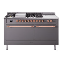 ILVE Nostalgie II 60" Dual Fuel Range – 7 Sealed Burners, Griddle & French Top,Solid Door - UP60FSQNMP