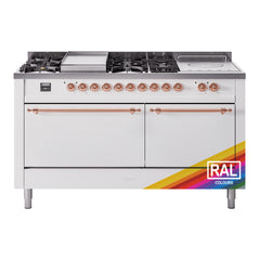 ILVE Nostalgie II 60" Dual Fuel Range – 7 Sealed Burners, Griddle & French Top,Solid Door - UP60FSQNMP