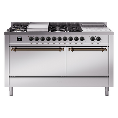ILVE Nostalgie II 60" Dual Fuel Range – 7 Sealed Burners, Griddle & French Top,Solid Door - UP60FSQNMP