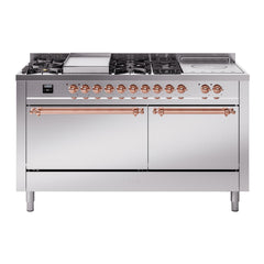 ILVE Nostalgie II 60" Dual Fuel Range – 7 Sealed Burners, Griddle & French Top,Solid Door - UP60FSQNMP