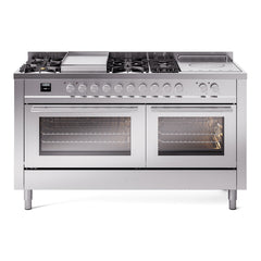 ILVE Professional Plus II 60 Inch Dual Fuel Range with 7 Sealed Burners, Griddle & French Top  - UP60FS