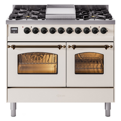 ILVE Nostalgie II 40 inch Dual Fuel Range with Double Ovens, 6 Burners and Griddle Triple Glass Door - UPD40FNMP