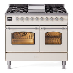 ILVE Nostalgie II 40 inch Dual Fuel Range with Double Ovens, 6 Burners and Griddle Triple Glass Door - UPD40FNMP
