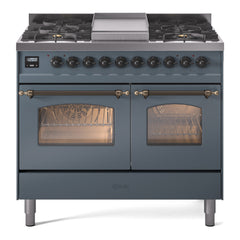 ILVE Nostalgie II 40 inch Dual Fuel Range with Double Ovens, 6 Burners and Griddle Triple Glass Door - UPD40FNMP