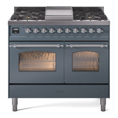 ILVE Nostalgie II 40 inch Dual Fuel Range with Double Ovens, 6 Burners and Griddle Triple Glass Door - UPD40FNMP