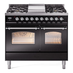ILVE Nostalgie II 40 inch Dual Fuel Range with Double Ovens, 6 Burners and Griddle Triple Glass Door - UPD40FNMP