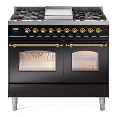 ILVE Nostalgie II 40 inch Dual Fuel Range with Double Ovens, 6 Burners and Griddle Triple Glass Door - UPD40FNMP