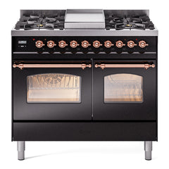 ILVE Nostalgie II 40 inch Dual Fuel Range with Double Ovens, 6 Burners and Griddle Triple Glass Door - UPD40FNMP