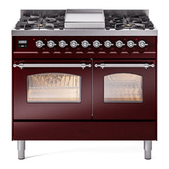 ILVE Nostalgie II 40 inch Dual Fuel Range with Double Ovens, 6 Burners and Griddle Triple Glass Door - UPD40FNMP