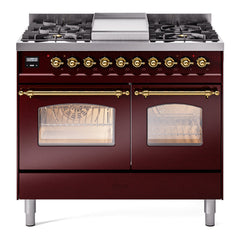 ILVE Nostalgie II 40 inch Dual Fuel Range with Double Ovens, 6 Burners and Griddle Triple Glass Door - UPD40FNMP