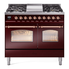 ILVE Nostalgie II 40 inch Dual Fuel Range with Double Ovens, 6 Burners and Griddle Triple Glass Door - UPD40FNMP