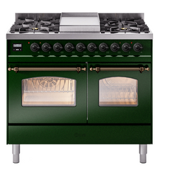 ILVE Nostalgie II 40 inch Dual Fuel Range with Double Ovens, 6 Burners and Griddle Triple Glass Door - UPD40FNMP