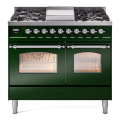 ILVE Nostalgie II 40 inch Dual Fuel Range with Double Ovens, 6 Burners and Griddle Triple Glass Door - UPD40FNMP