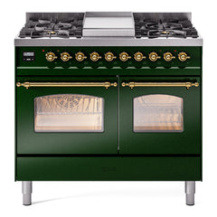 ILVE Nostalgie II 40 inch Dual Fuel Range with Double Ovens, 6 Burners and Griddle Triple Glass Door - UPD40FNMP
