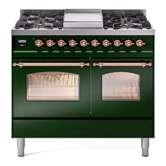 ILVE Nostalgie II 40 inch Dual Fuel Range with Double Ovens, 6 Burners and Griddle Triple Glass Door - UPD40FNMP