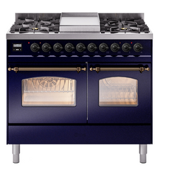 ILVE Nostalgie II 40 inch Dual Fuel Range with Double Ovens, 6 Burners and Griddle Triple Glass Door - UPD40FNMP