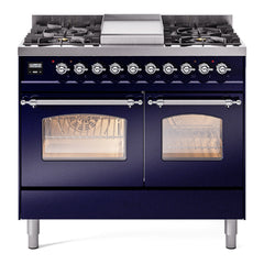 ILVE Nostalgie II 40 inch Dual Fuel Range with Double Ovens, 6 Burners and Griddle Triple Glass Door - UPD40FNMP