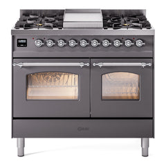ILVE Nostalgie II 40 inch Dual Fuel Range with Double Ovens, 6 Burners and Griddle Triple Glass Door - UPD40FNMP