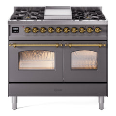 ILVE Nostalgie II 40 inch Dual Fuel Range with Double Ovens, 6 Burners and Griddle Triple Glass Door - UPD40FNMP