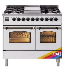 ILVE Nostalgie II 40 inch Dual Fuel Range with Double Ovens, 6 Burners and Griddle Triple Glass Door - UPD40FNMP