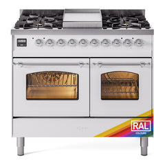ILVE Nostalgie II 40 inch Dual Fuel Range with Double Ovens, 6 Burners and Griddle Triple Glass Door - UPD40FNMP