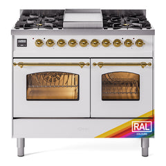 ILVE Nostalgie II 40 inch Dual Fuel Range with Double Ovens, 6 Burners and Griddle Triple Glass Door - UPD40FNMP