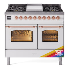 ILVE Nostalgie II 40 inch Dual Fuel Range with Double Ovens, 6 Burners and Griddle Triple Glass Door - UPD40FNMP